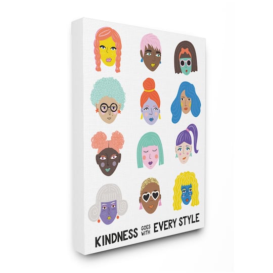 Stupell Industries Kindness Every Style Phrase Inclusive Female Portraits Canvas Wall Art